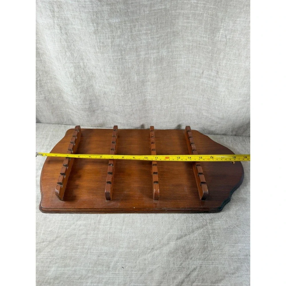 Vintage Wood Souvenir Spoon Display Rack, 24 Slot Wall Organizer